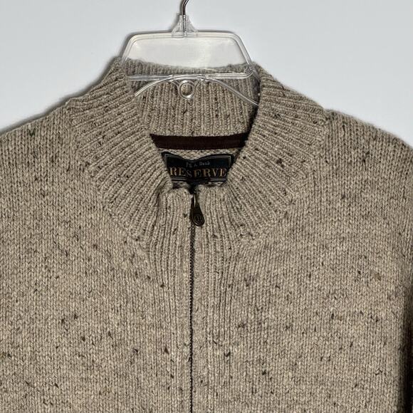 Jos A Bank Reserve Mens LRG Lambswool Blend Zip Cardigan Sweater Brown Speckled - Picture 1 of 10